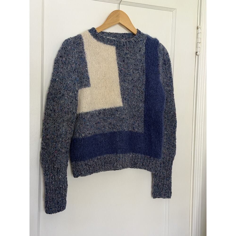 Handmade Hand Knit Cozy Angora Wool‎ Sweater Blue Cottagecore Art Teacher Small